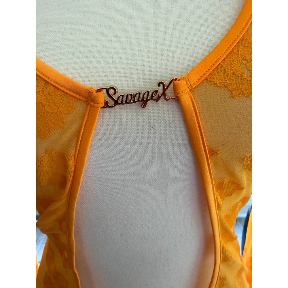 Savage X Fenty Lingerie Set Women Small Orange New Floral Lace Open Back Mini - Picture 5 of 10